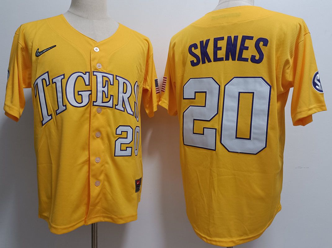 Men LSU Tigers #20 Skenes Yellow Nike 2025 NCAA Jersey->ncaa teams->NCAA Jersey